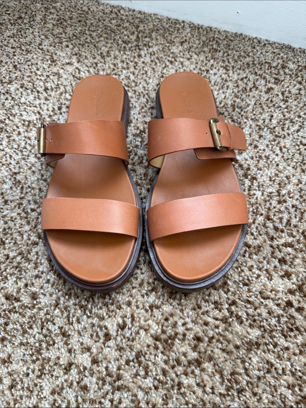 Madewell Tan Leather Double Strap Slide Sandals